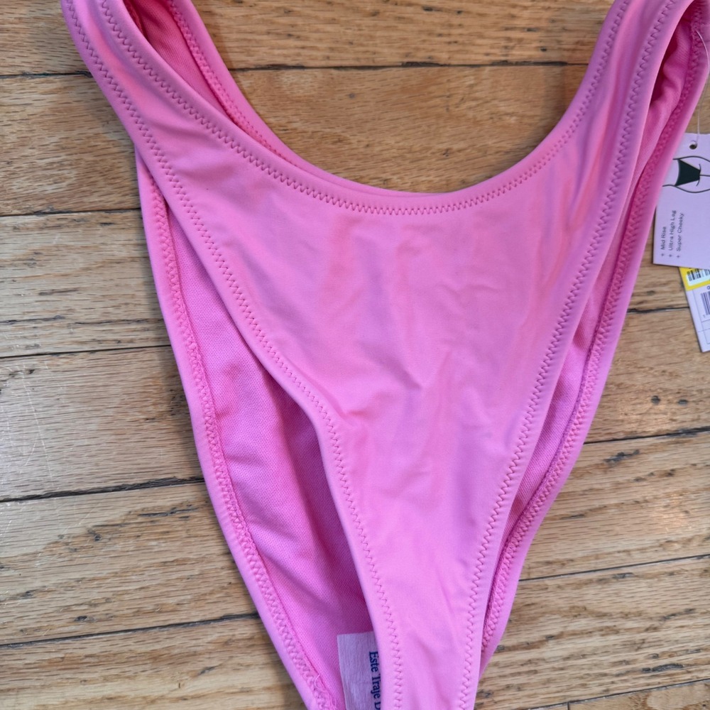 Wild Fable Pink Mid-Rise Ultra High Leg Super Cheeky Bikini Bottom S 4-6 NWT - Picture 2 of 6